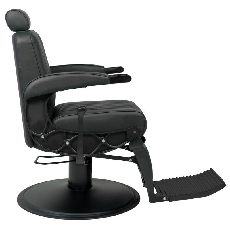 MUSTANG Fauteuil Barbier - position Assise - vue de coté - mobilier barbier - meuble barbier - Mobilier Barbershop - malys Equipements