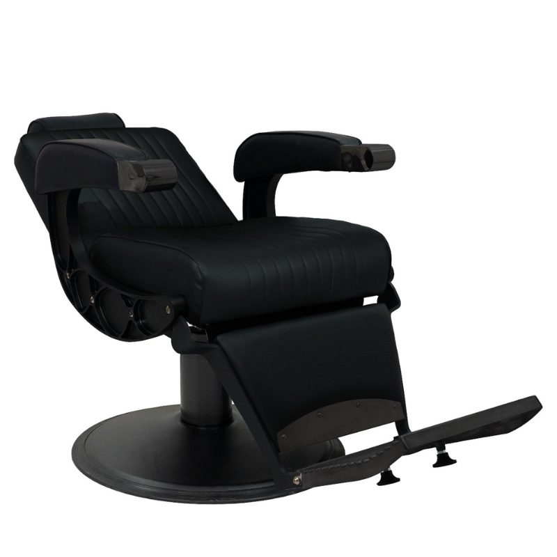 MUSTANG Fauteuil Barbier - Vue de coté - Position allongée - mobilier barbershop - mobilier barbier - meuble barbier - Malys Equipements