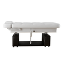 HARMONY Table de Massage et de Soins Électrique Chauffante - position allongée - revêtement blanc - base en bois - vue de coté - mobilier esthétique - meuble esthétique - malys equipements